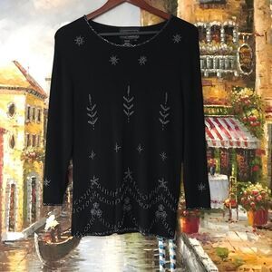 Rochelle California Vintage Beaded 3/4 sleeve top Size Large